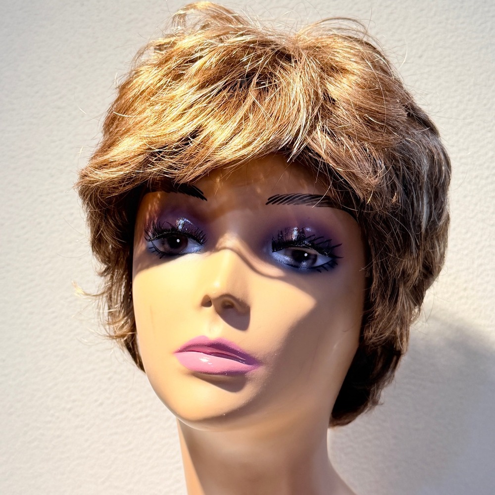 Jon Renau Wig Womens Brown Blonde Short Layered Pixie Shag Synthetic Fiber